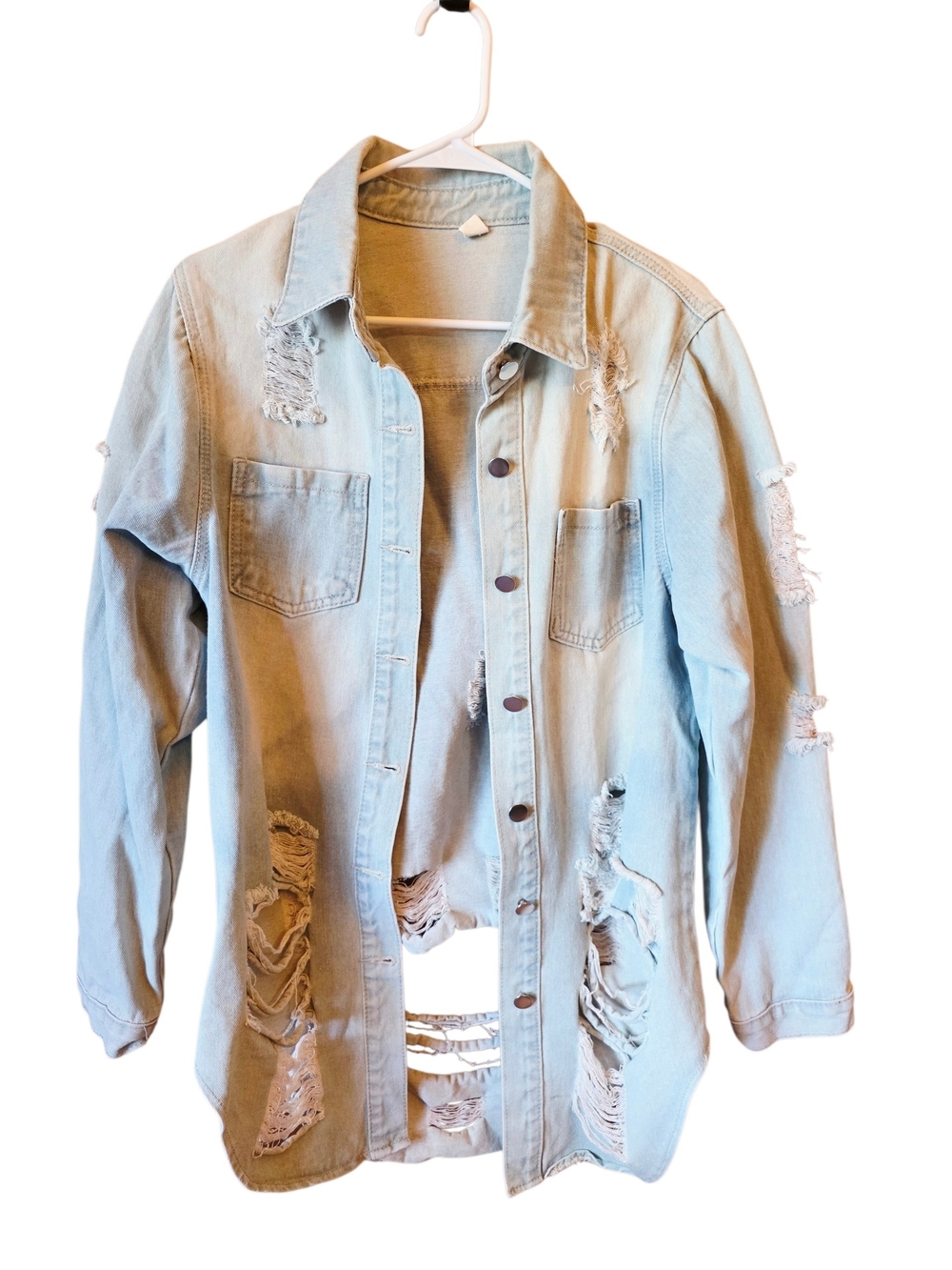 Light Wash Distressed Denim Long Length